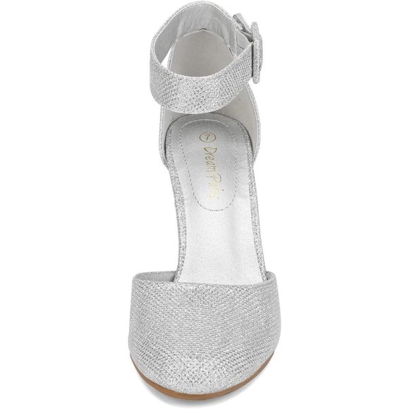 Dream Pairs Women Silver Glitter Faux Suede Block High Heel Closed Toe Sandal - Picture 3 of 8